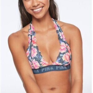 Victoria's Secret Bralette Size Large Blue Floral Lace Wireless Adjustable